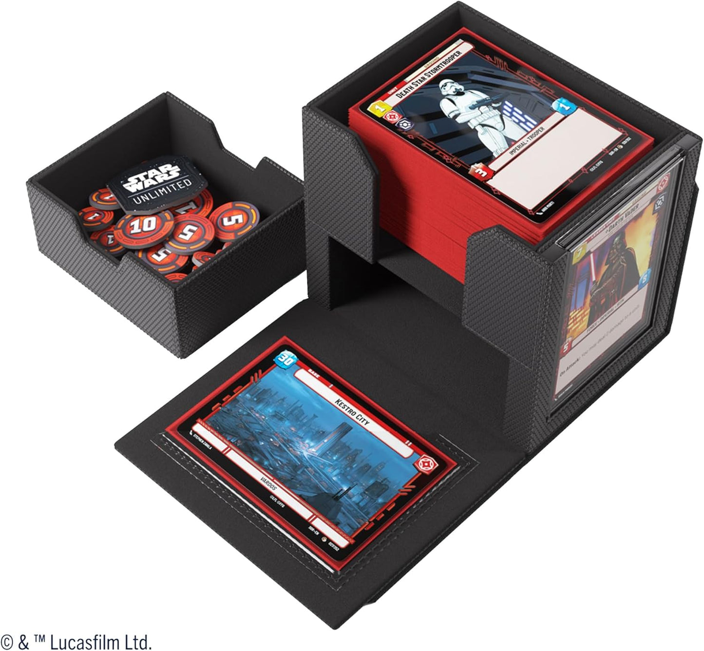 Star Wars: Unlimited Deck Pod - Black with Star Wars-themed cards on a white background