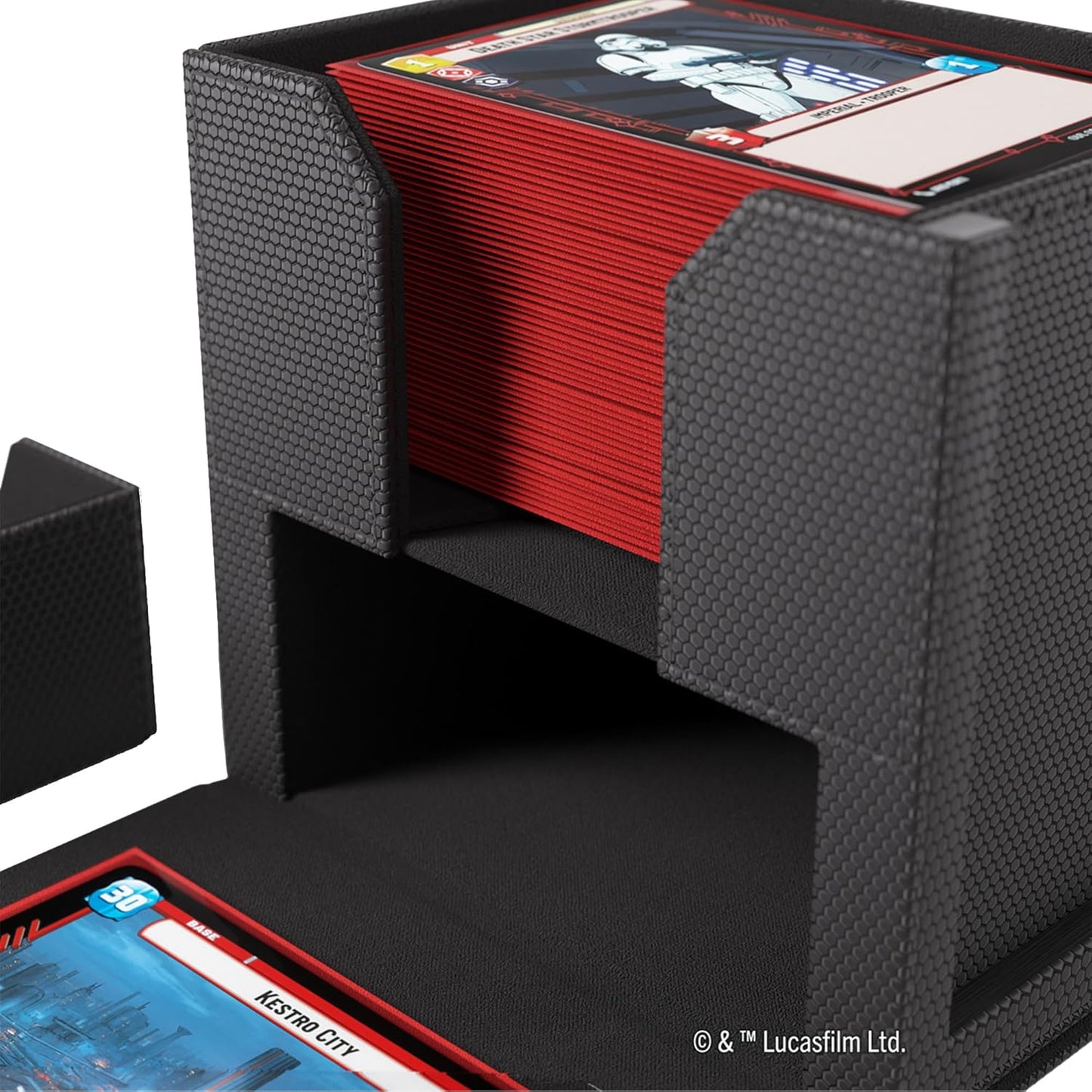 Star Wars: Unlimited Deck Pod - Black with red cards on a white background