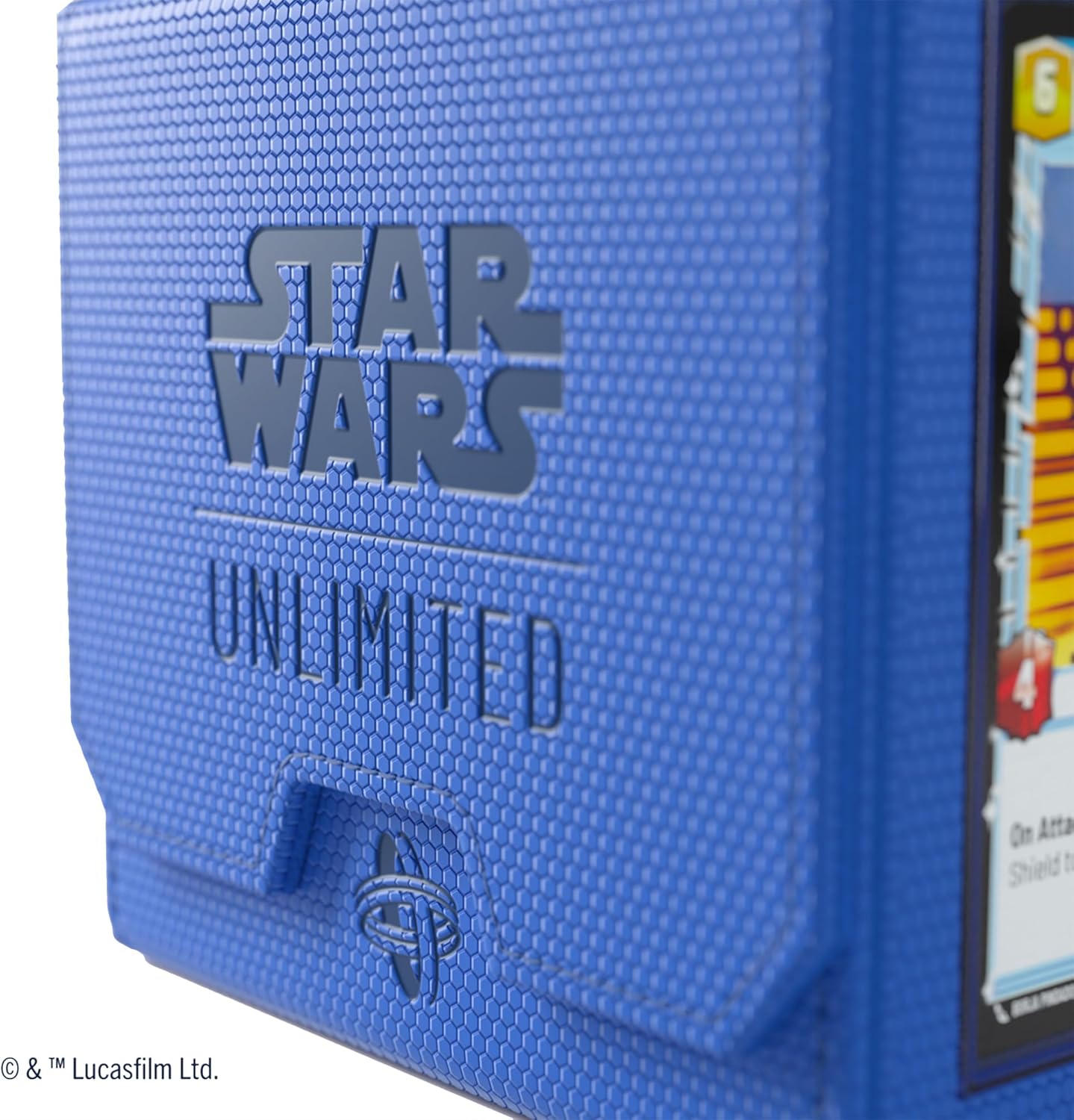 Star Wars: Unlimited Deck Pod - Blue with a card peeking out on the right side.