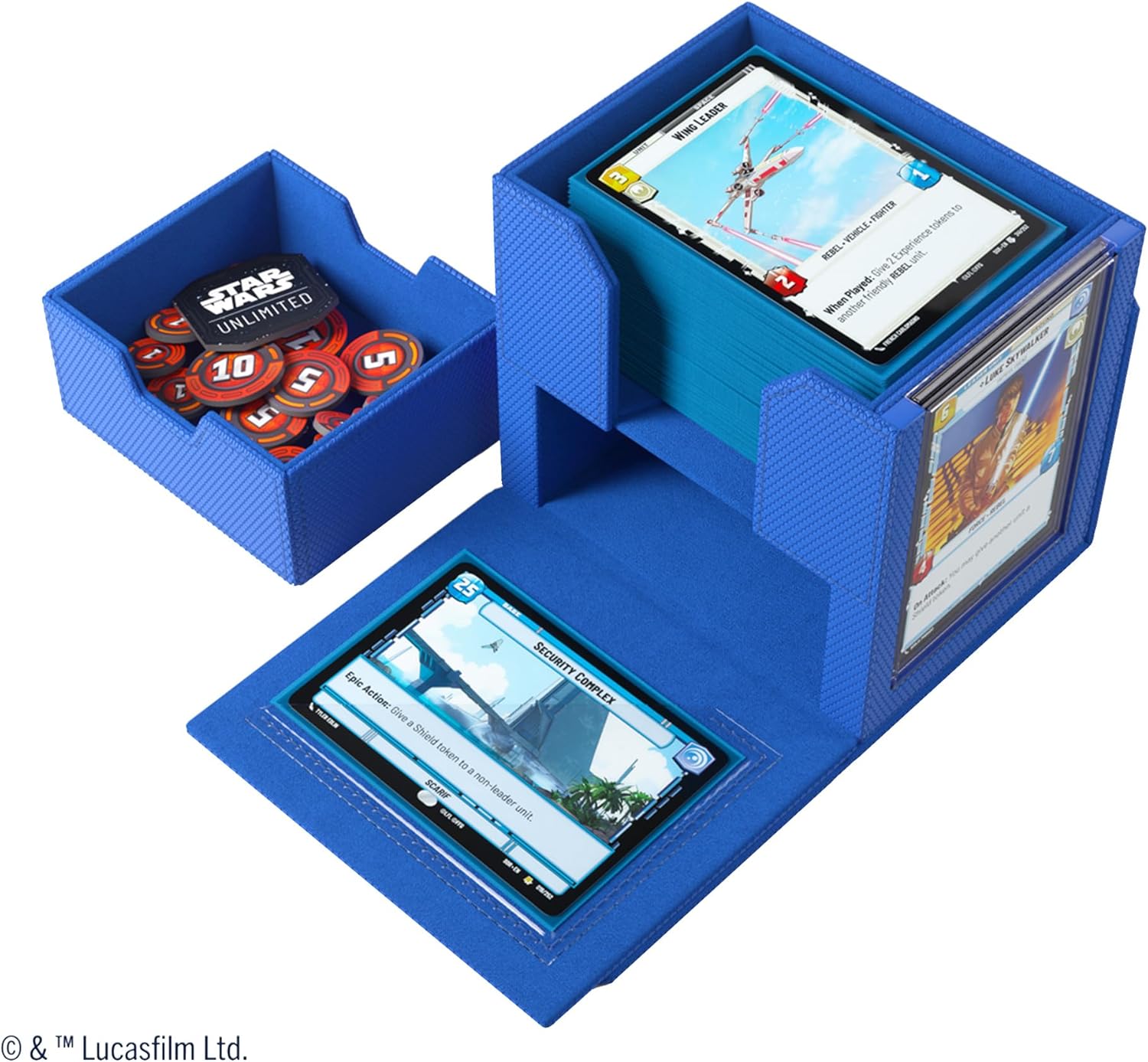 Star Wars: Unlimited Deck Pod - Blue with tokens box on display on a white background