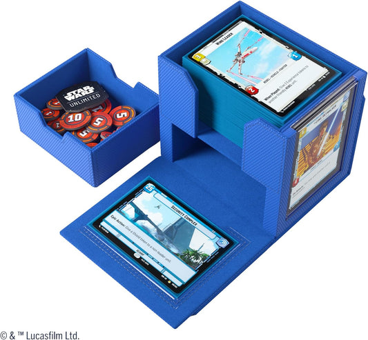 Star Wars: Unlimited Deck Pod - Blue with tokens box on display on a white background