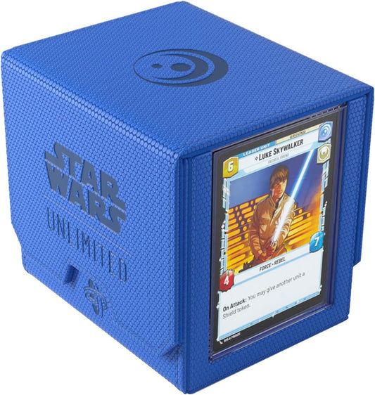 Star Wars: Unlimited Deck Pod - Blue with a card featuring Luke Skywalker.