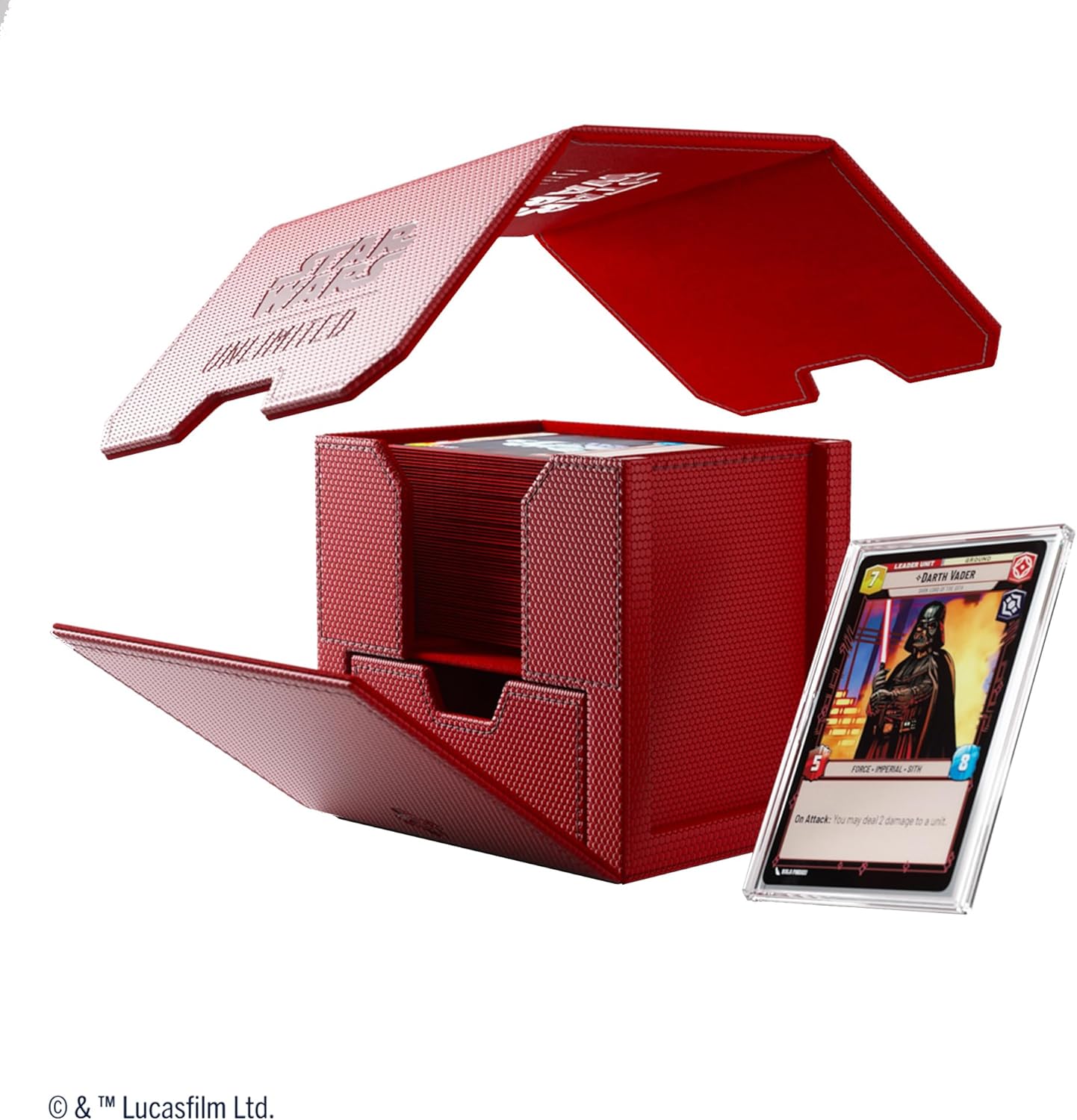 Star Wars: Unlimited Deck Pod - Red with a card displayed on a white background
