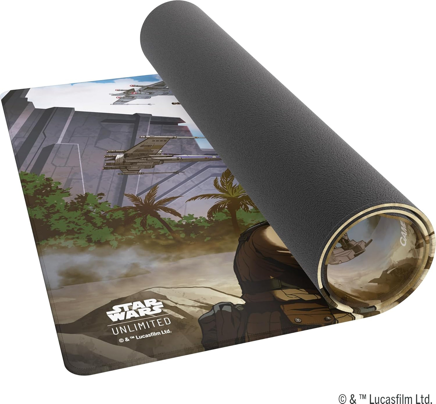 The Star Wars: Unlimited Game Mat - Battle of Scarif rolled up