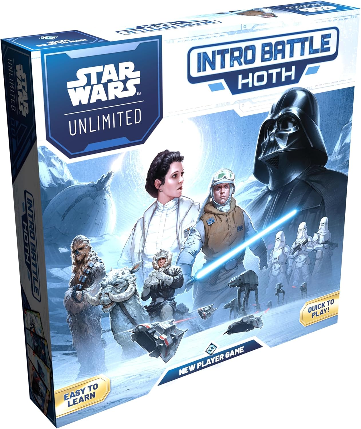 Star Wars Unlimited Intro Battle Hoth game box with characters and snowy landscape.