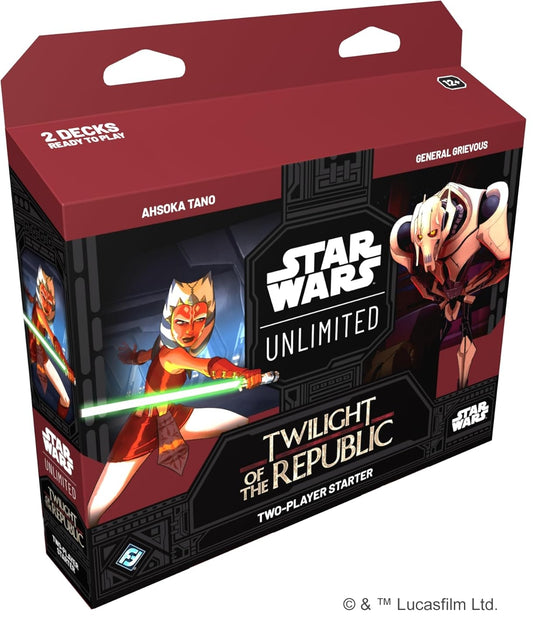 Star Wars Unlimited Twilight of the Republic starter set packaging with characters and branding.