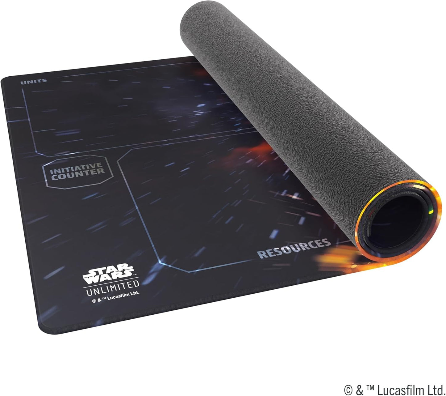 Star Wars: Unlimited. The Millennium Falcon Game Mat rolled up