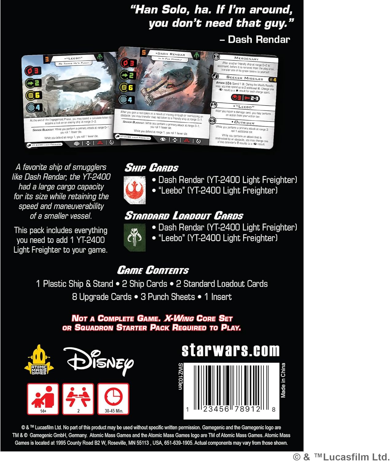Back of a Star Wars product packaging with text and graphics