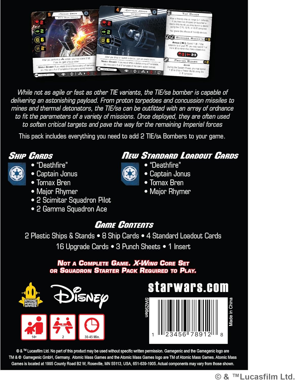 Back of a Star Wars product packaging with text and graphics on a black background