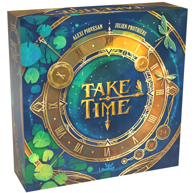 Board game box titled 'Take Time' with decorative elements and branding.