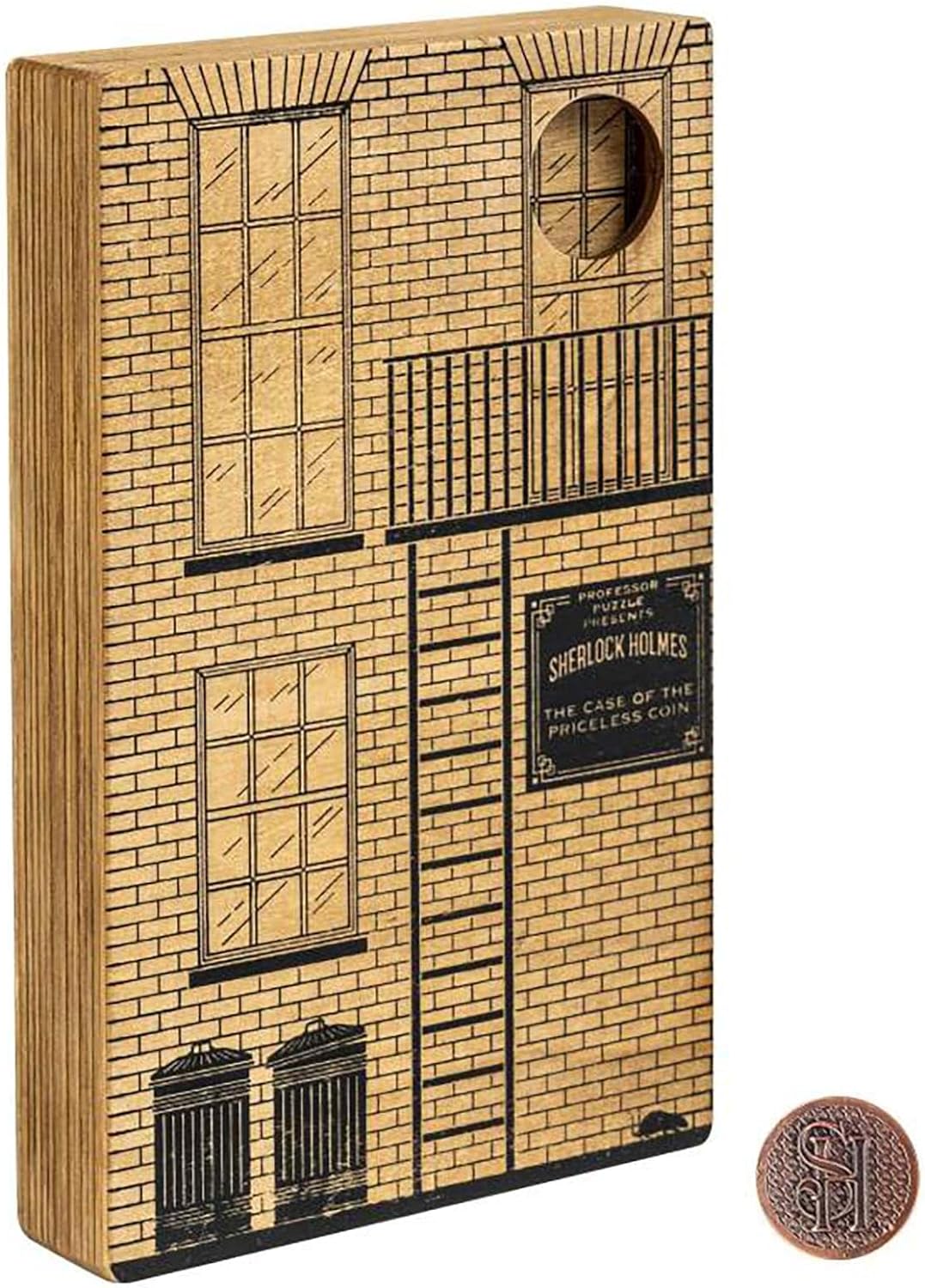 Book-shaped box with architectural design and 'Sherlock Holmes' text on a white background