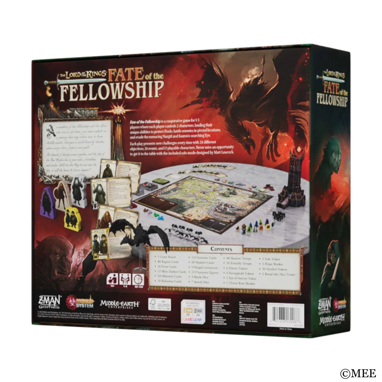 The Lord of the Rings: Fate of the Fellowship back of box showing full game components
