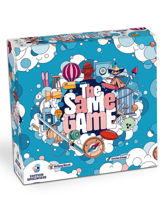 Board game box titled 'The Same Game' with colourful design on a white background