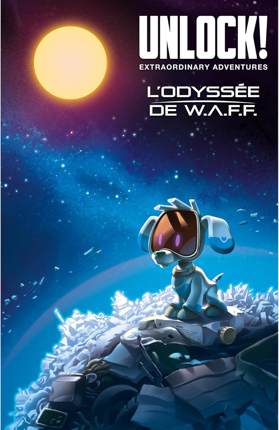 Space-themed book cover with a robot character and space background