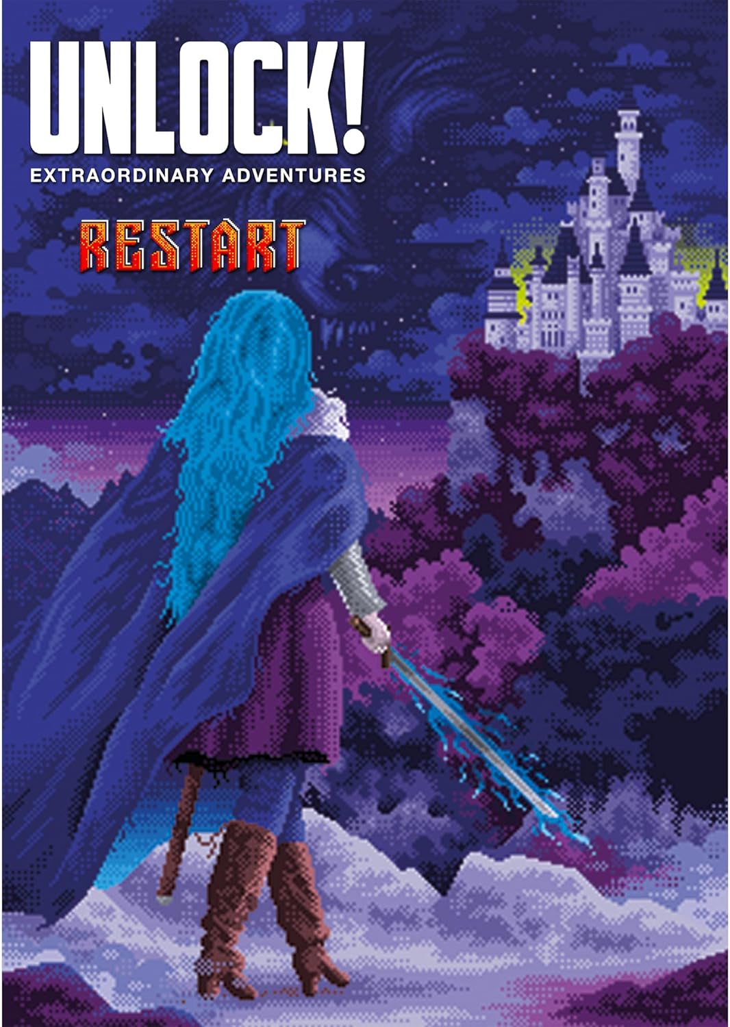 Cover of 'Unlock! Extraordinary Adventures Restart' with a character holding a sword and a castle in the background.