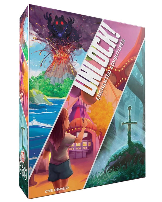 Unlock! 14 Enchanted Adventures game box with colourful artwork and text on a white background