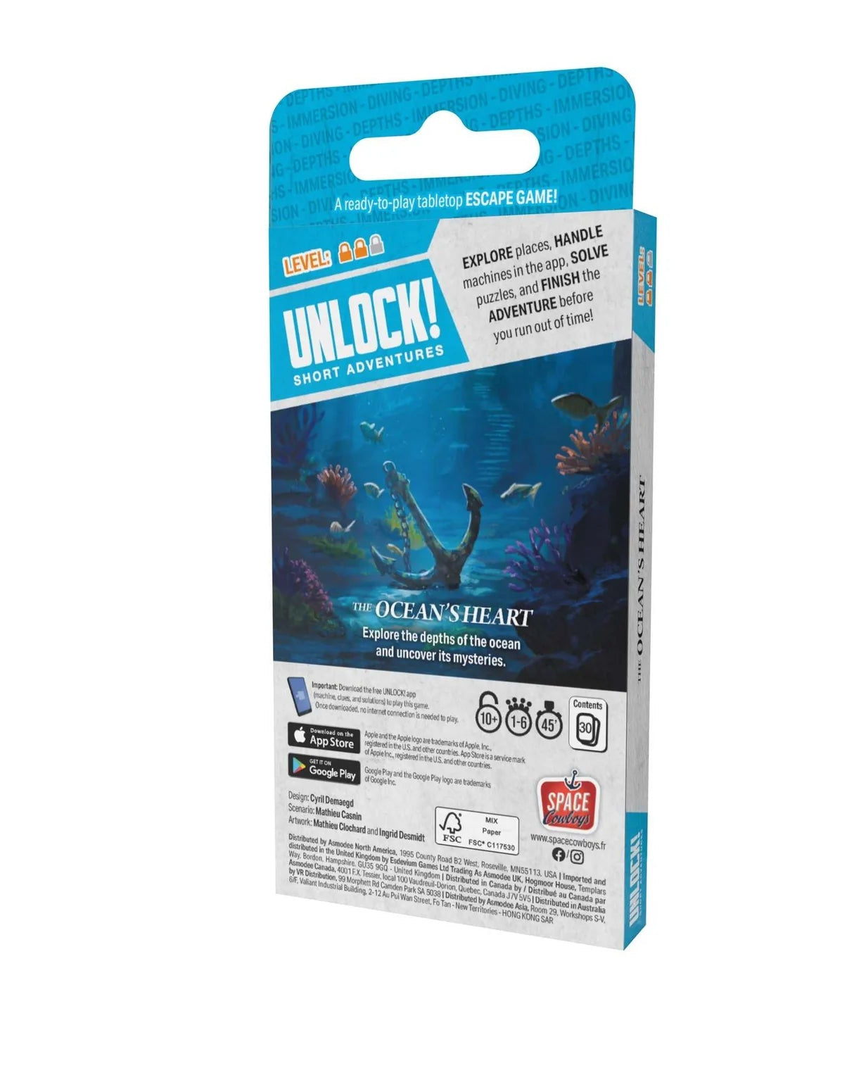 Unlock! Short Adventures 12 - The Ocean's Heart game packaging with ocean-themed design on a white background