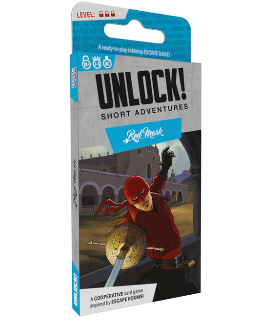Card game box titled Unlock! Short Adventures 7: Red Mask on a white background