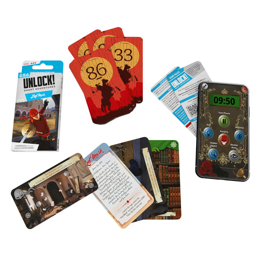 Unlock! Short Adventures 7: Red Mask game cards on a white background