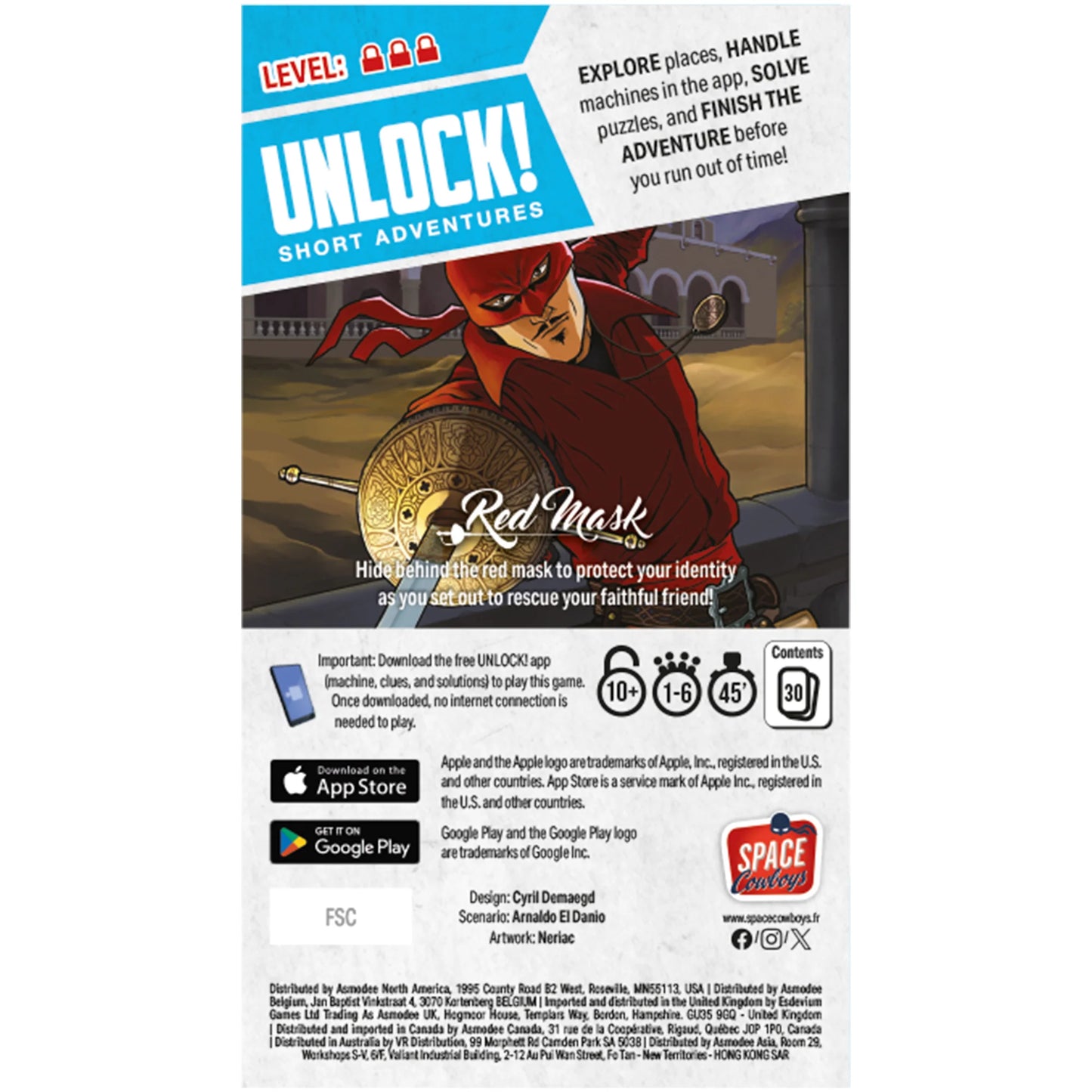 Game box for Unlock! Short Adventures 7: Red Mask featuring a character in a red mask striking with his Sword