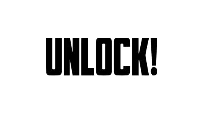 UNLOCK! logo for the series of board games by Space Cowboys on a white background