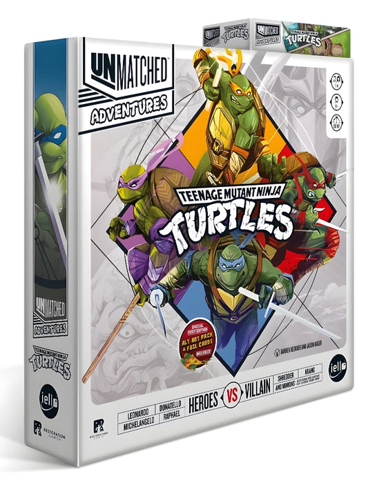 Unmatched Adventures Teenage Mutant Ninja Turtles with characters on a white background