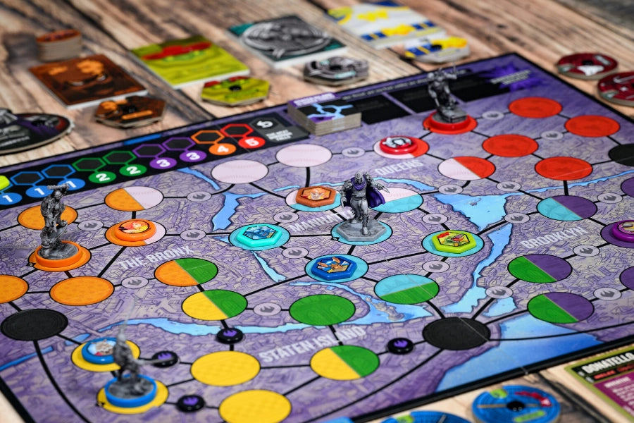 close up of Unmatched Adventures: Teenage Mutant Ninja Turtles board game