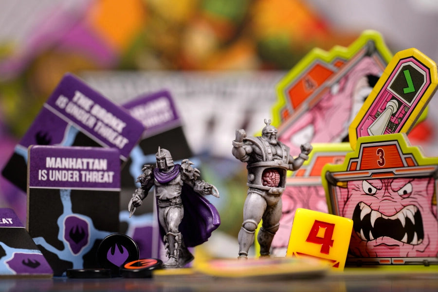 Close up of Krang and Shredder in the Unmatched Adventures: Teenage Mutant Ninja Turtles board game
