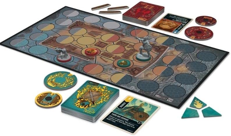 Unmatched: Red Riding Hood vs Beowulf board game set with pieces and cards on a white background