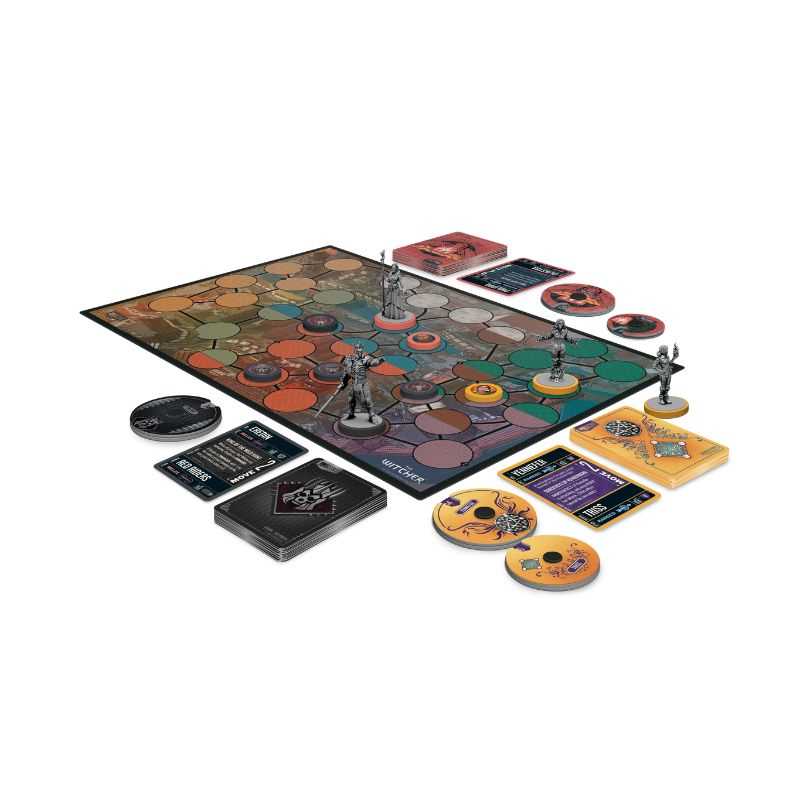 Board game with colourful components on a white background