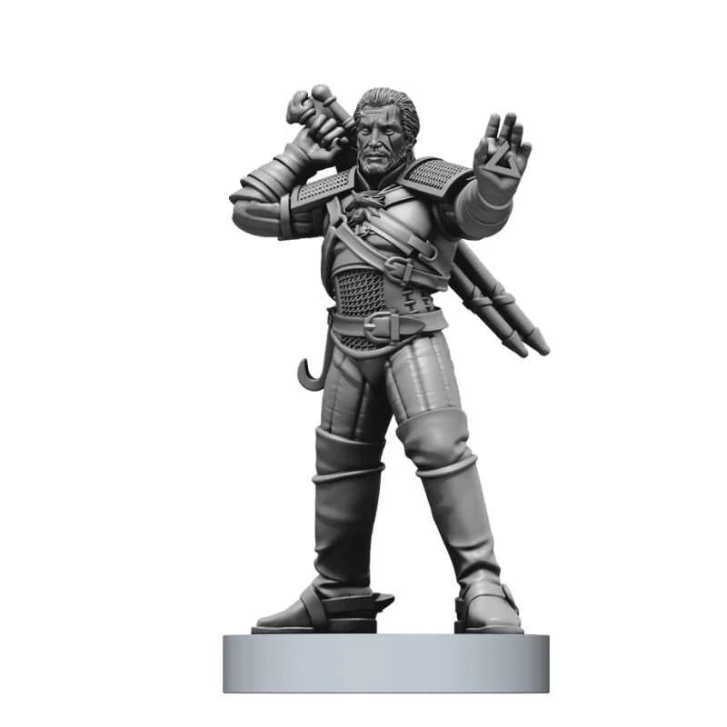 Gray resin figure of a warrior on a white background