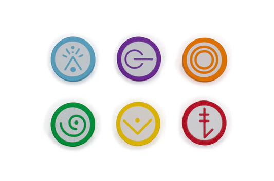 Colourful wooden tokens for Vantage the board game