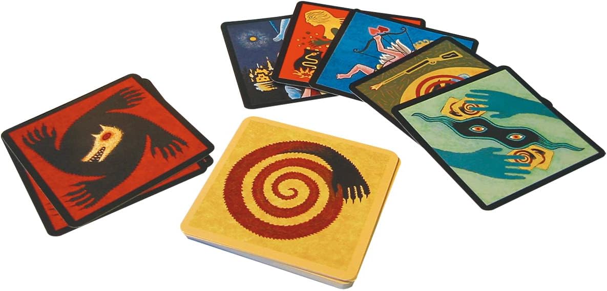 Set of colourful coasters with abstract designs on a white background for Werewolves of Miller's Hollow 2020 Edition