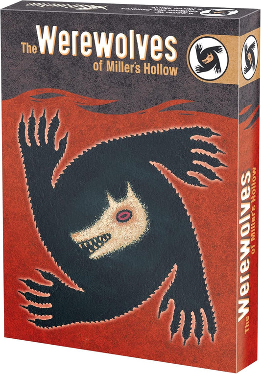 Board game box for 'The Werewolves of Miller's Hollow' with a black and red design.