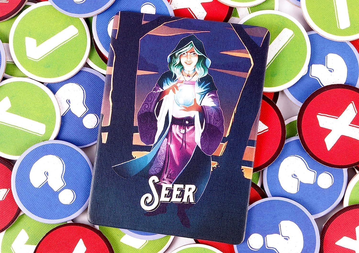 Card with 'Seer' character on a colourful circular icon background