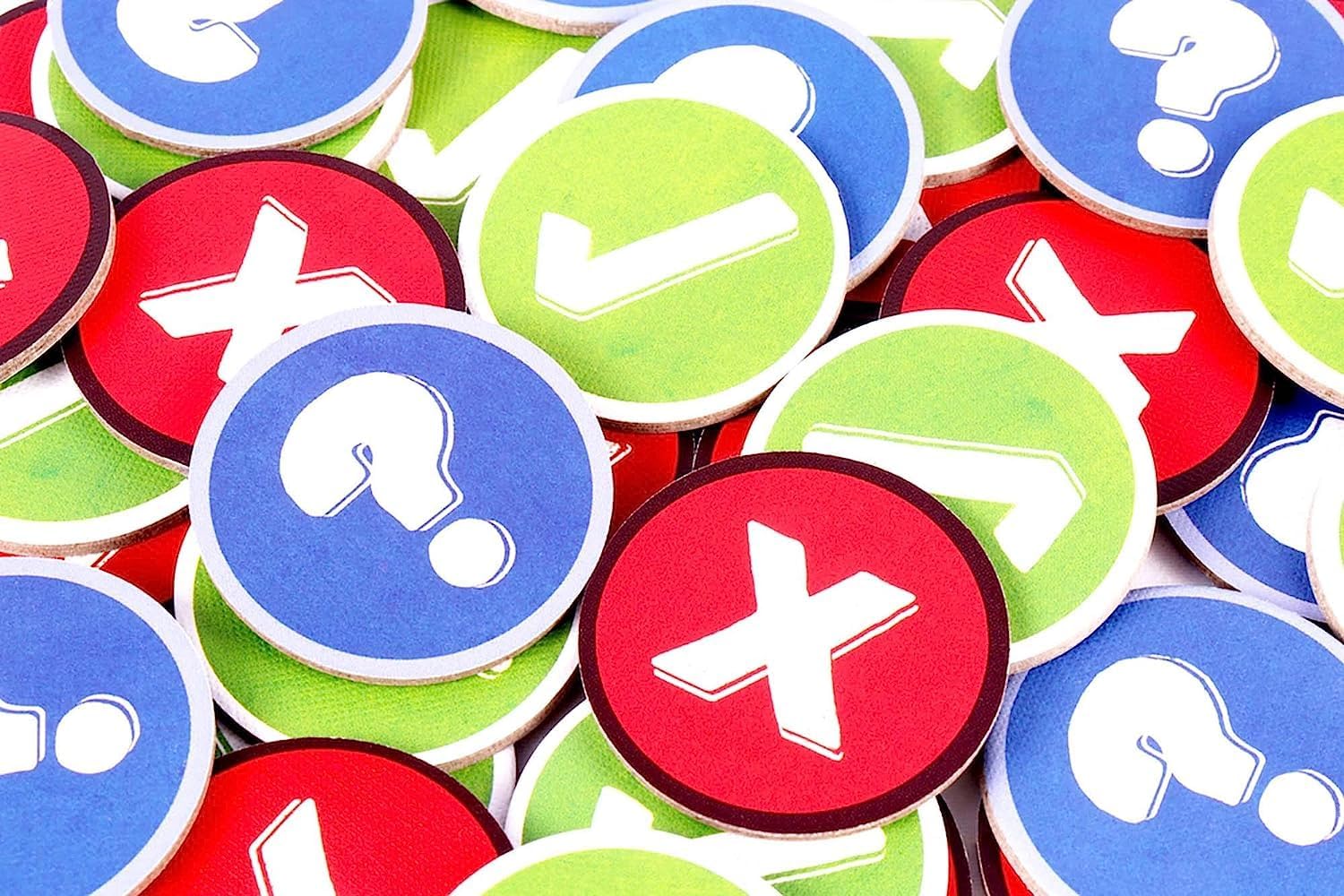 Collection of colourful circular icons with various symbols on a multicoloured background