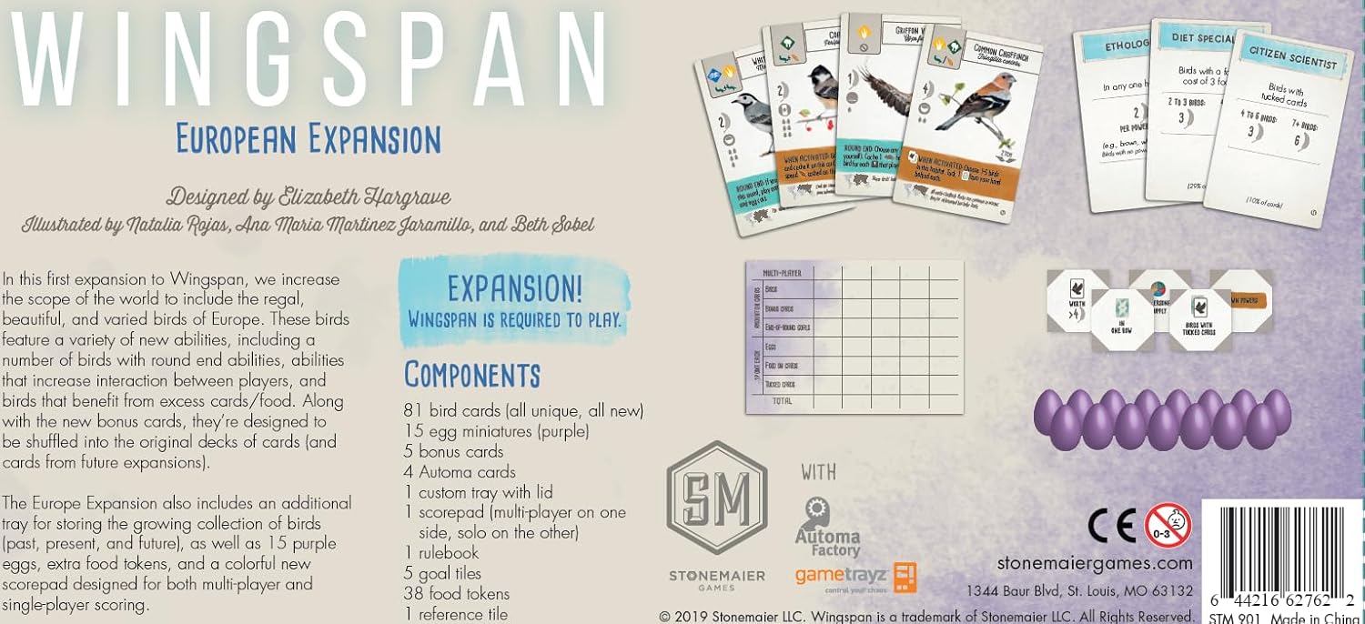 Wingspan European Expansion back cover of product box