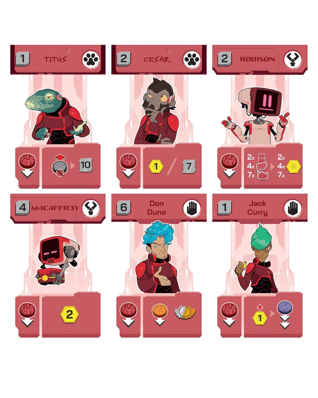 Set of character cards with various characters and numbers for the card game Zenith on a white background