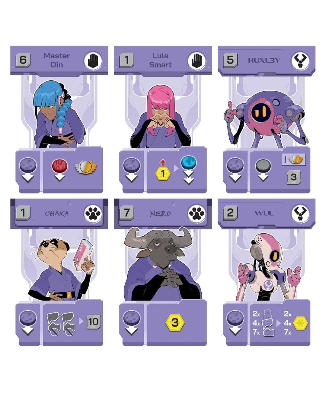 Set of character cards with various illustrated characters for the card game Zenith on a white background