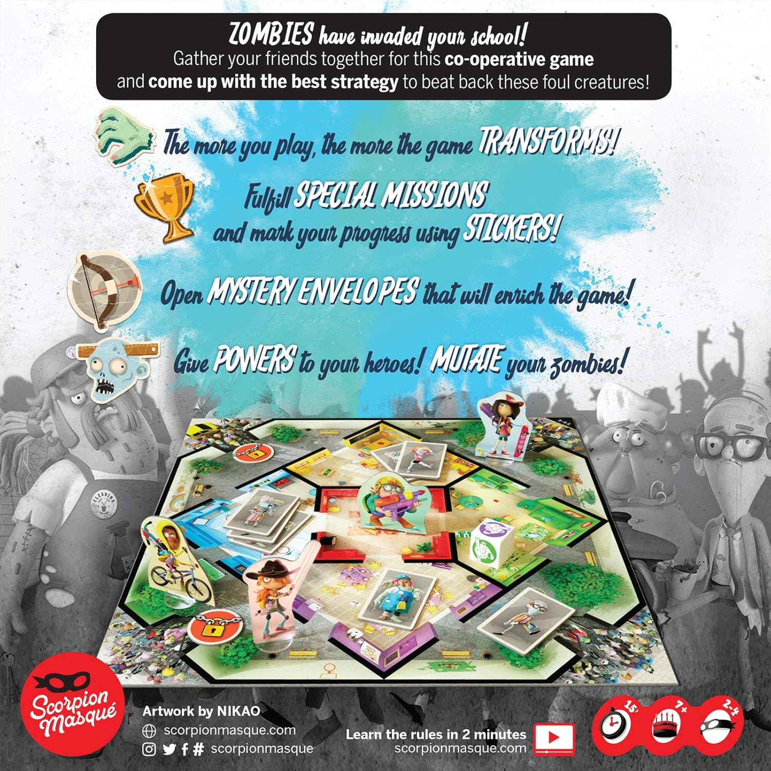 Board game packaging with zombies and cooperative gameplay text